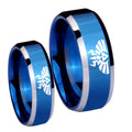 Zelda Skyward Sword Beveled Blue 2 Tone Tungsten Engagement Ring Set