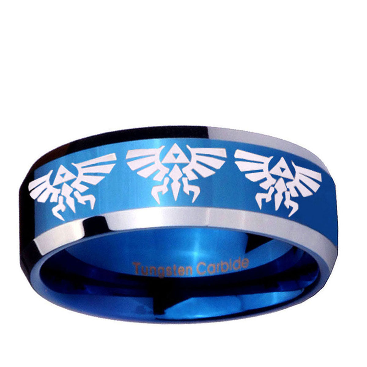 5MM Multiple Zelda Skyward Beveled Blue Tungsten Ring For Men