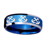 10mm-Multiple-Anchor-Beveled-Edges-Blue-2-Tone-Tungsten-Anniversary-Ring