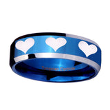 10mm-Multiple-Heart-Beveled-Edges-Blue-2-Tone-Tungsten-Custom-Ring-for-Men