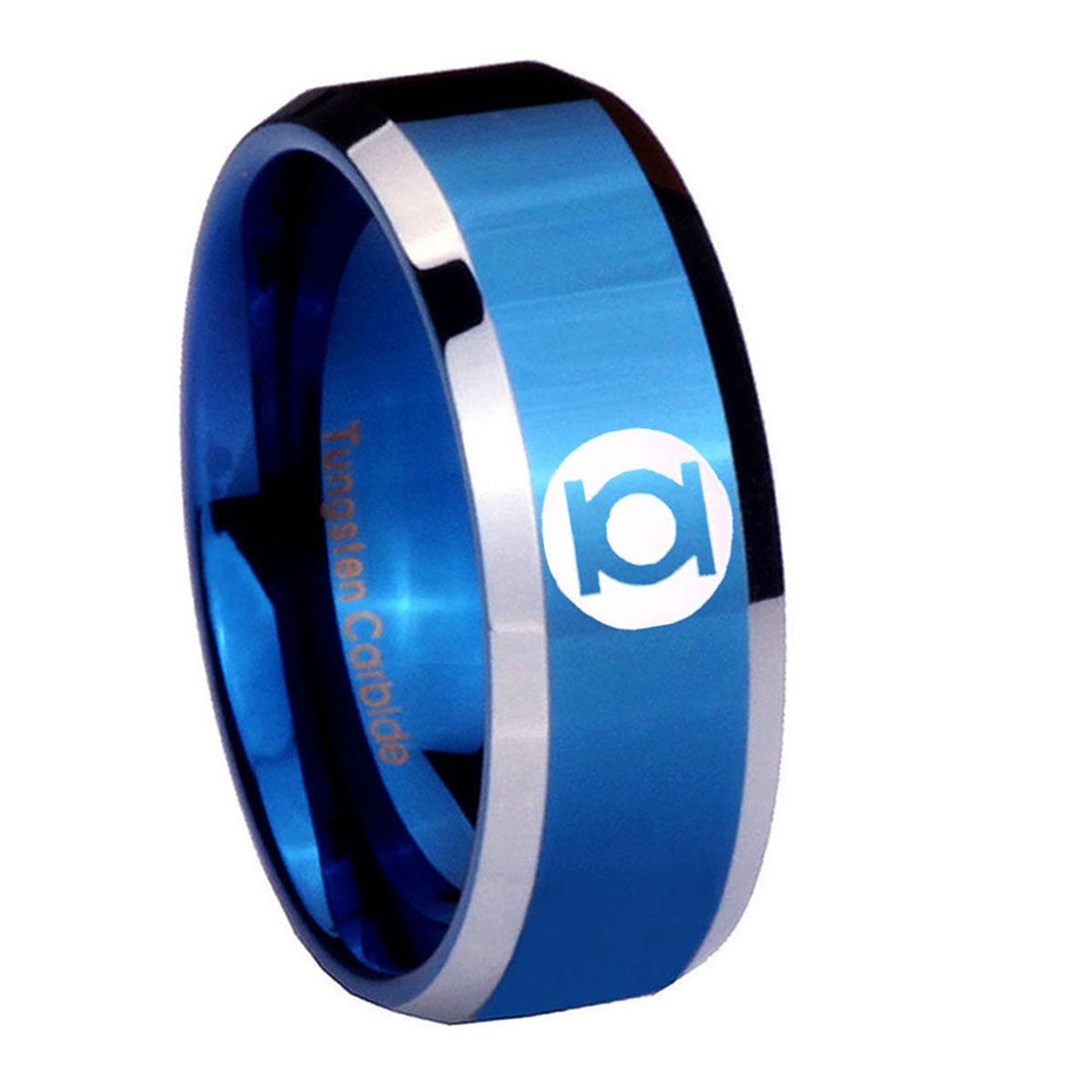 8MM Green Lantern Beveled Blue Tungsten Male Wedding Band