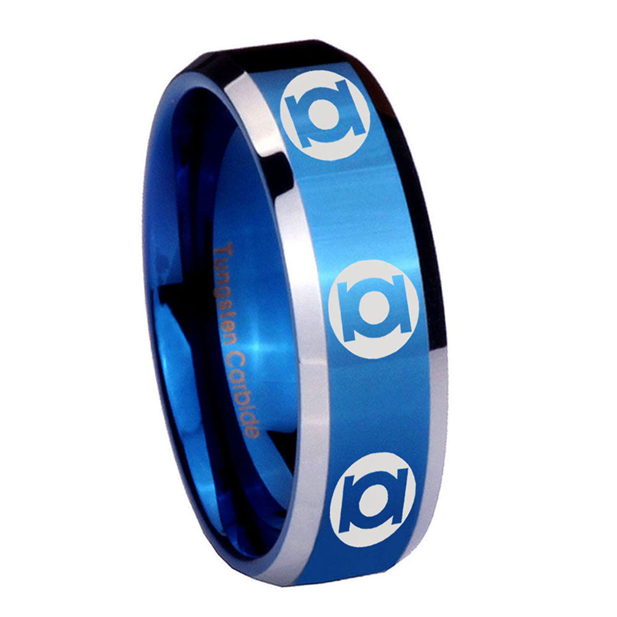 8MM Multiple Green Lantern Beveled Blue Tungsten Ring For Man