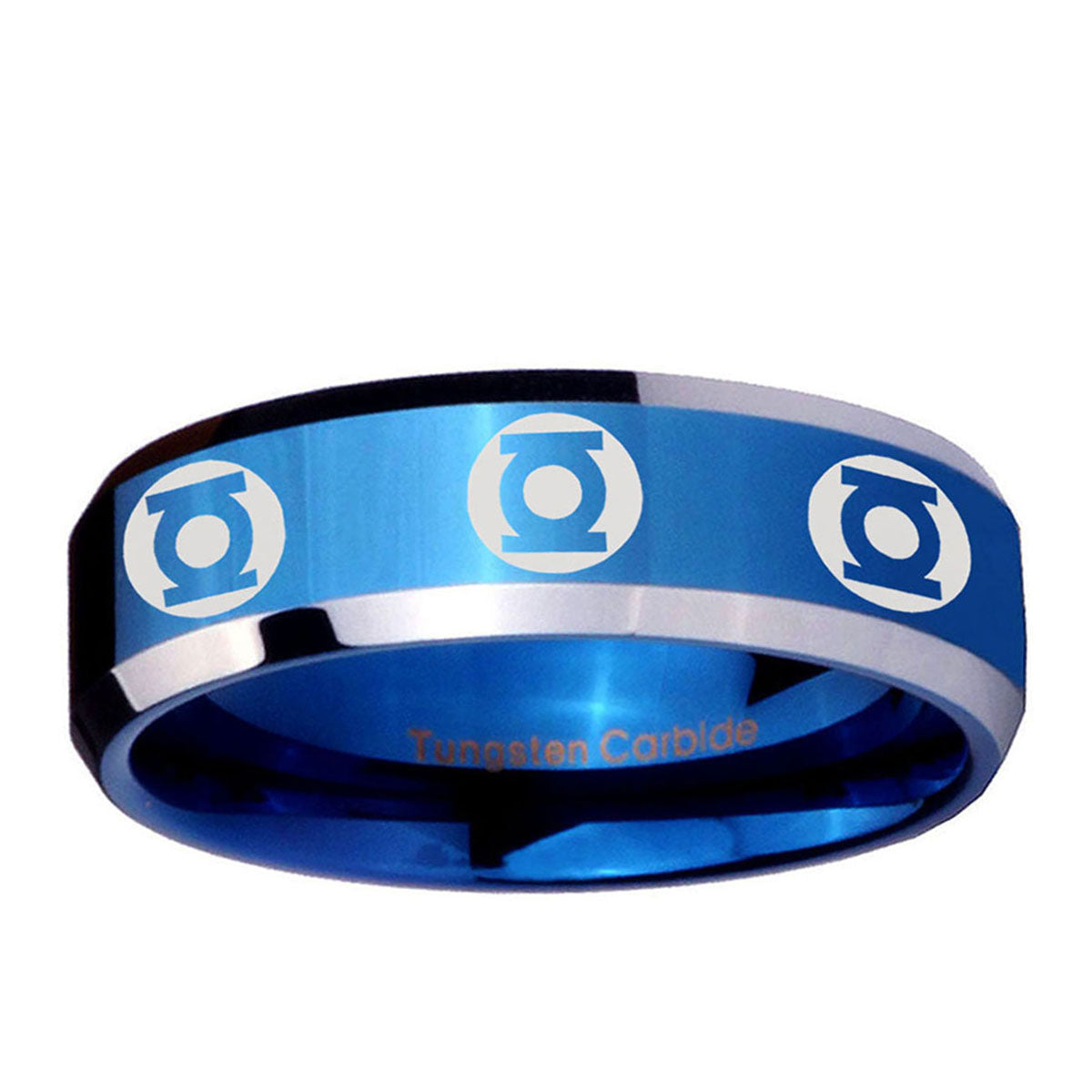 5MM Multiple Green Lantern Beveled Blue Tungsten Ring For Man