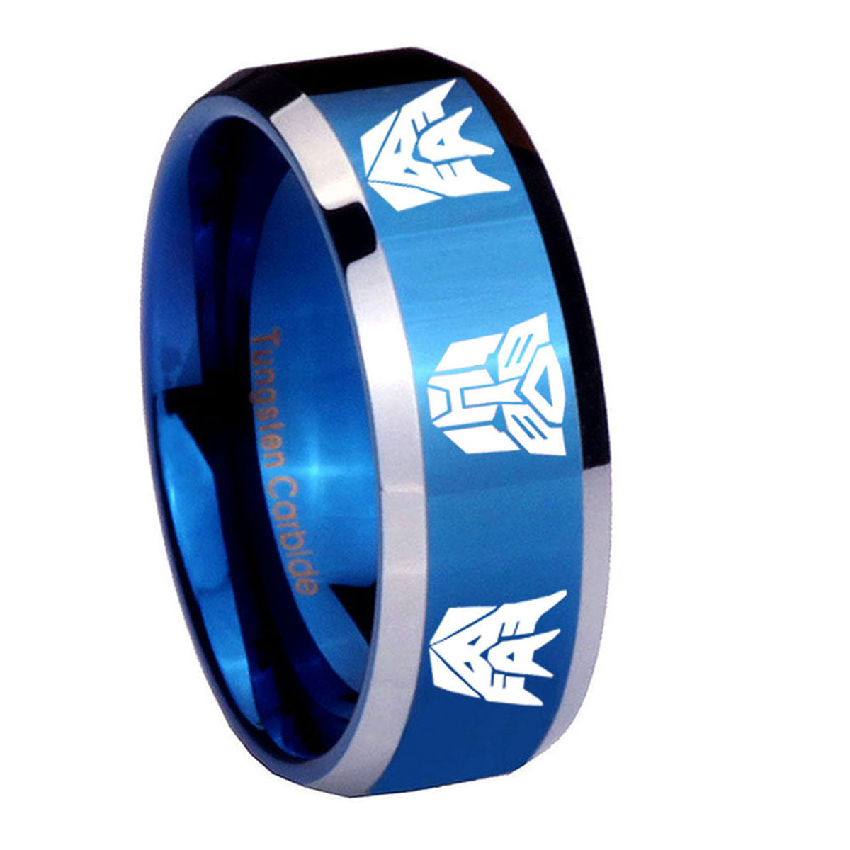8MM Transformers Autobot Decepticon Beveled Blue Tungsten Ring