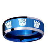 5, 8mm Transformers Autobot Decepticon Beveled Blue 2 Tone Tungsten Custom Ring for Men