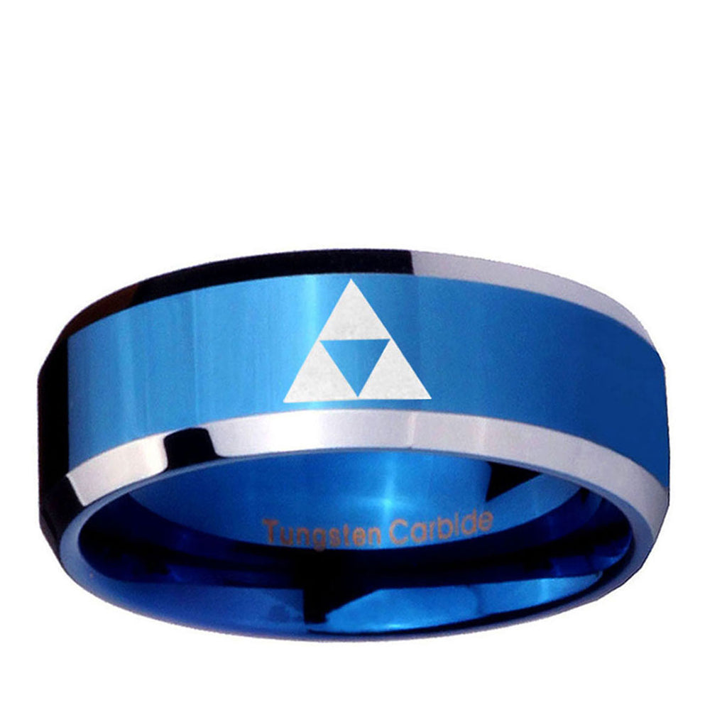 5MM Zelda Triforce Beveled Blue Tungsten Wedding Rings