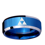 10mm Zelda Triforce Beveled Edge Blue 2 Tone Tungsten Men's Engagement Band