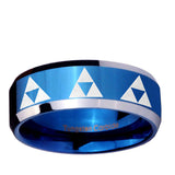 10mm Multiple Zelda Triforce Beveled Blue 2 Tone Tungsten Mens Engagement Ring