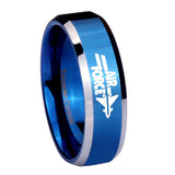 8mm Shiny Blue Air Force Bevel Edges 2 Tone Tungsten Laser Engraved Ring