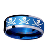 8mm-Multiple-Skull-Pirate-Beveled-Blue-2-Tone-Tungsten-Mens-Engagement-Band