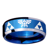 10mm Shiny Blue Legend of Zelda Bevel Edges 2 Tone Tungsten Laser Engraved Ring