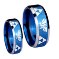 Legend of Zelda Beveled Edges Blue 2 Tone Tungsten Couple Wedding Rings