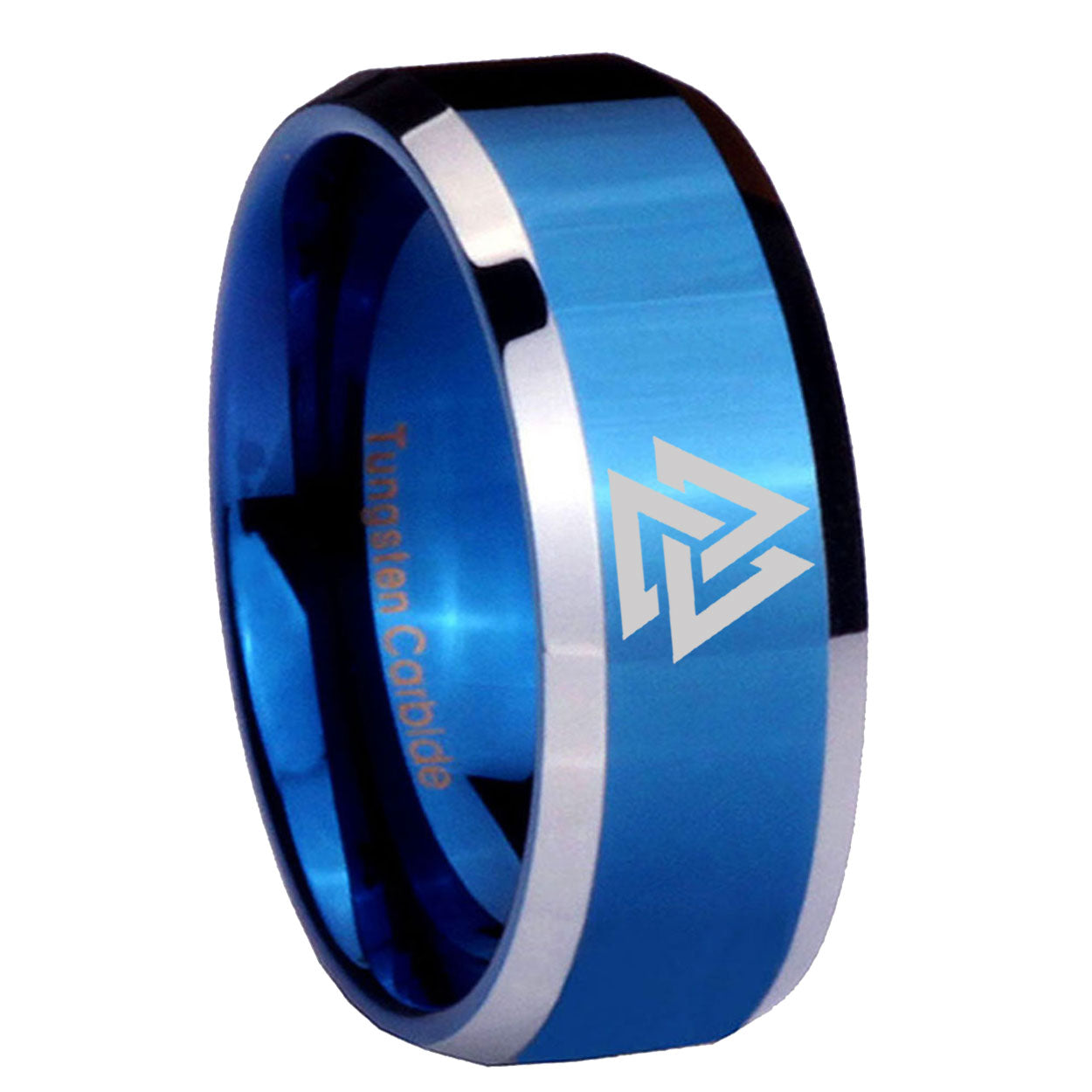 8MM Viking Symbol Beveled Blue Tungsten Man Wedding Ring