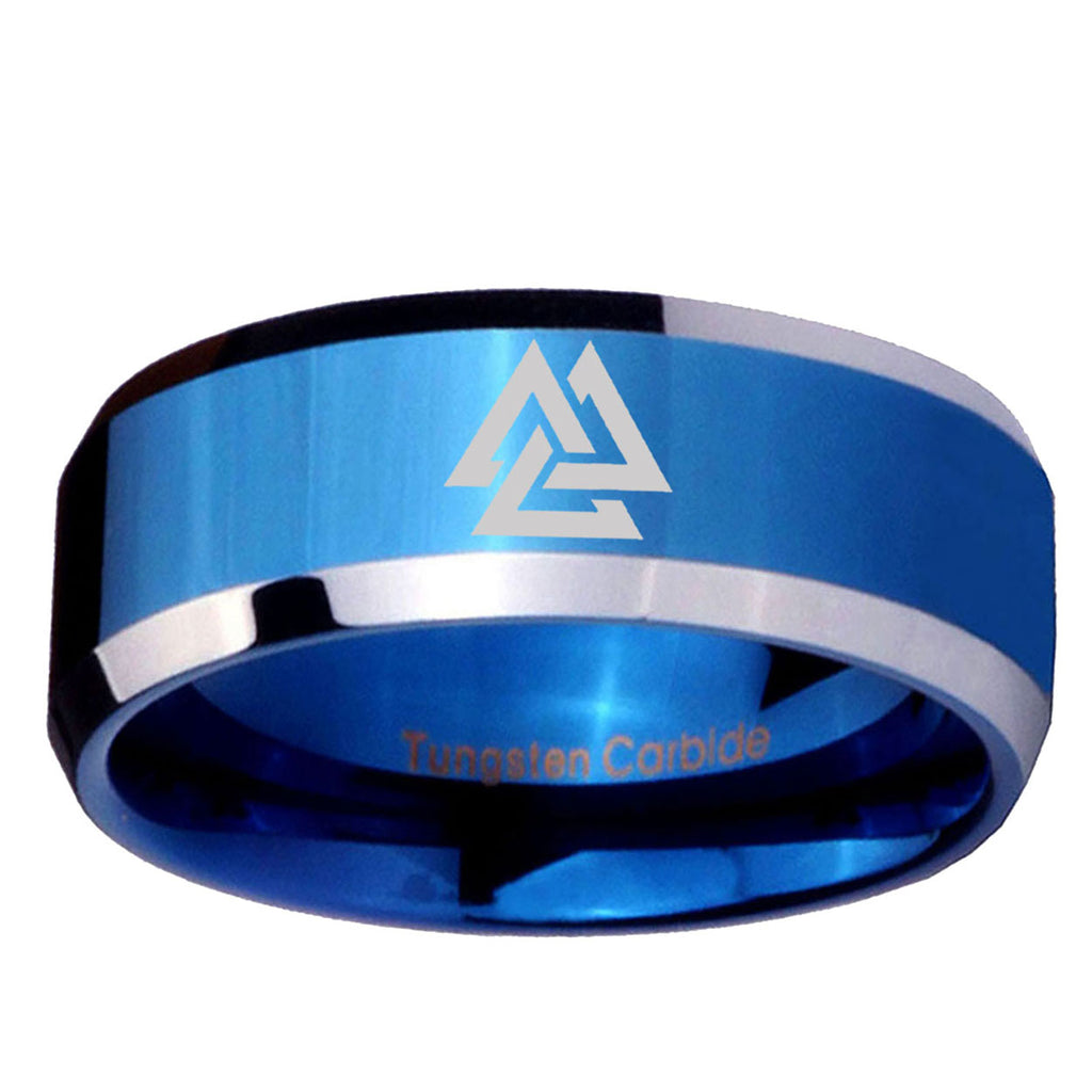 5MM Viking Symbol Beveled Blue Tungsten Man Wedding Ring