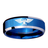 5, 8mm Aquila Beveled Edge Blue 2 Tone Tungsten Ring