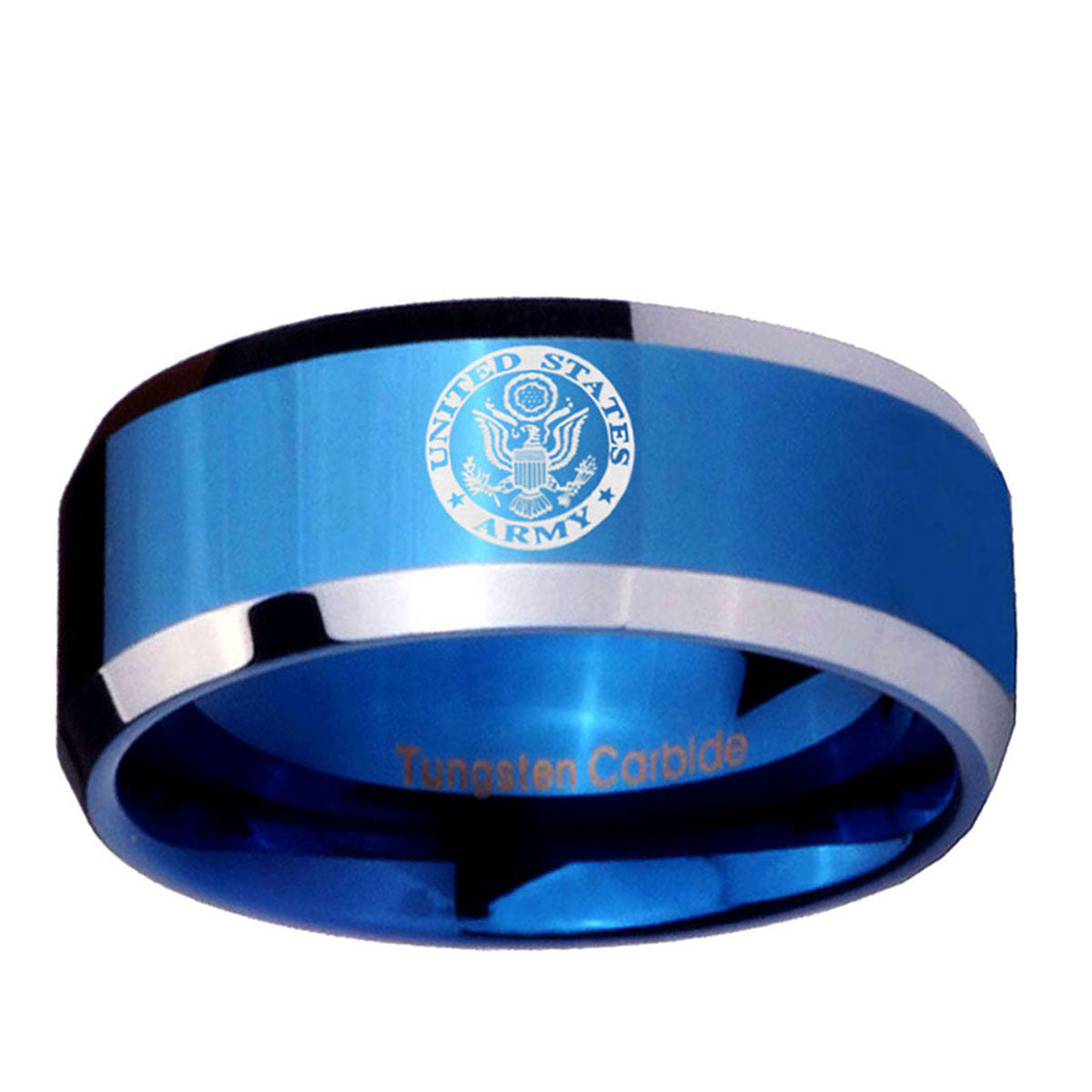 5MM U.S. Army Beveled Blue Tungsten Custom Ring