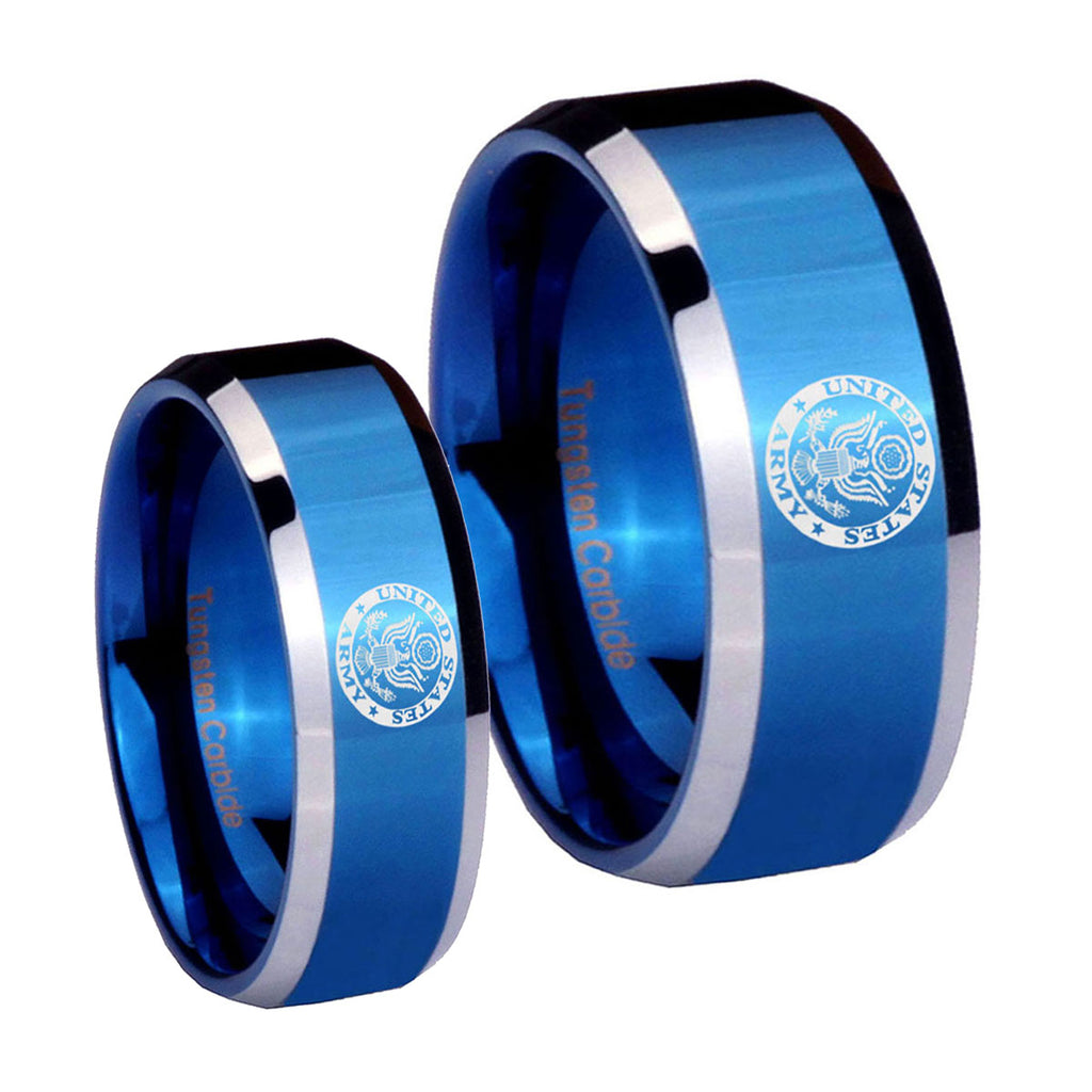 U.S. Army Beveled Blue 2 Tone Tungsten Couple Wedding Bands
