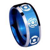 8mm Blue Green Lantern Beveled Edge Blue Engraved Wedding Band