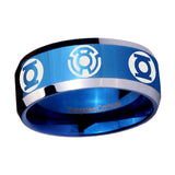 5, 8mm Blue Green Lantern Beveled Edge Blue Engraved Wedding Band