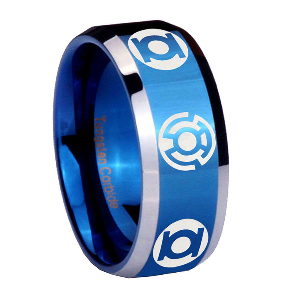 8MM Blue Green Lantern Beveled Blue Tungsten Ring For Men