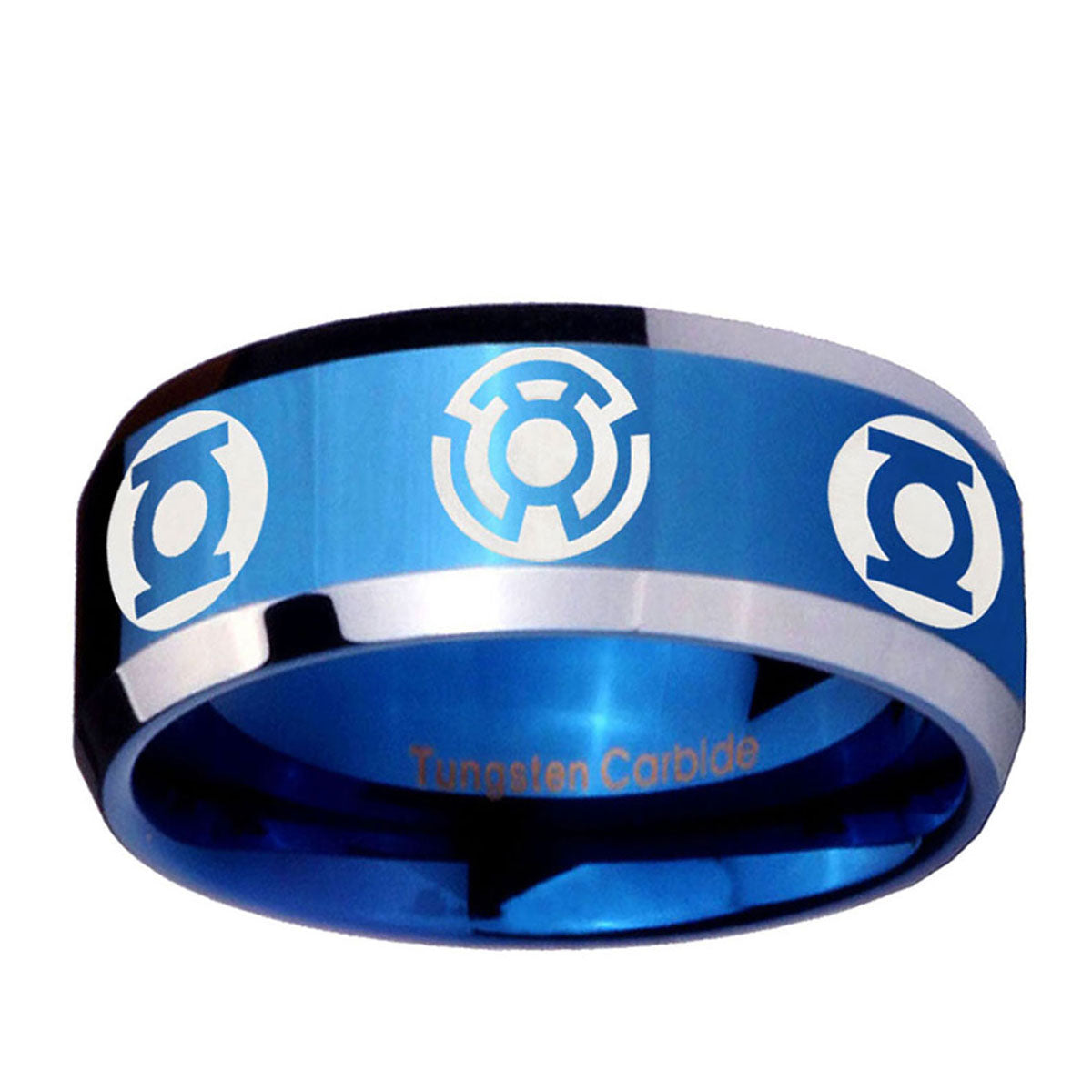 5MM Blue Green Lantern Beveled Blue Tungsten Ring For Men