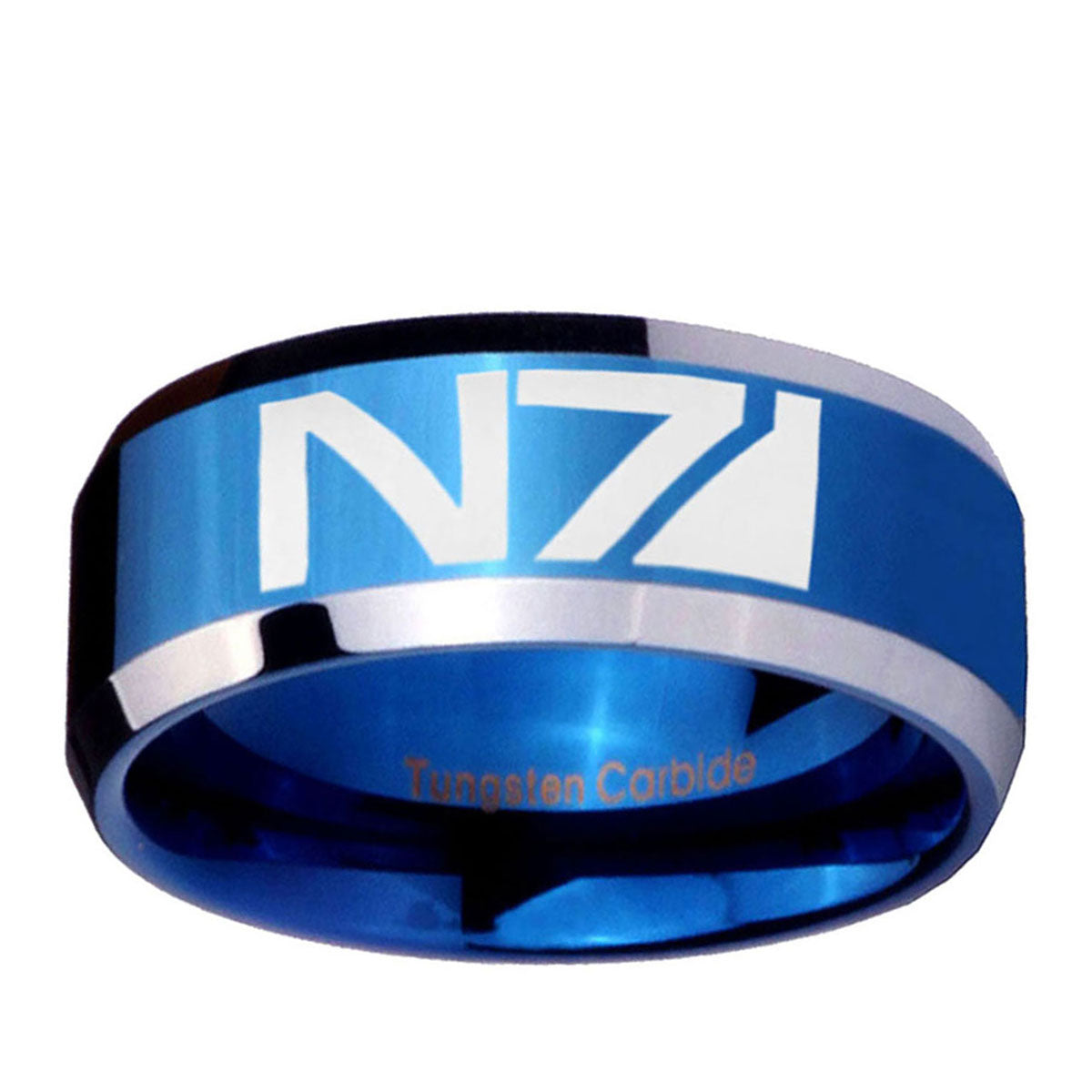10mm N7 Design Beveled Edge Blue 2 Tone Tungsten Ring