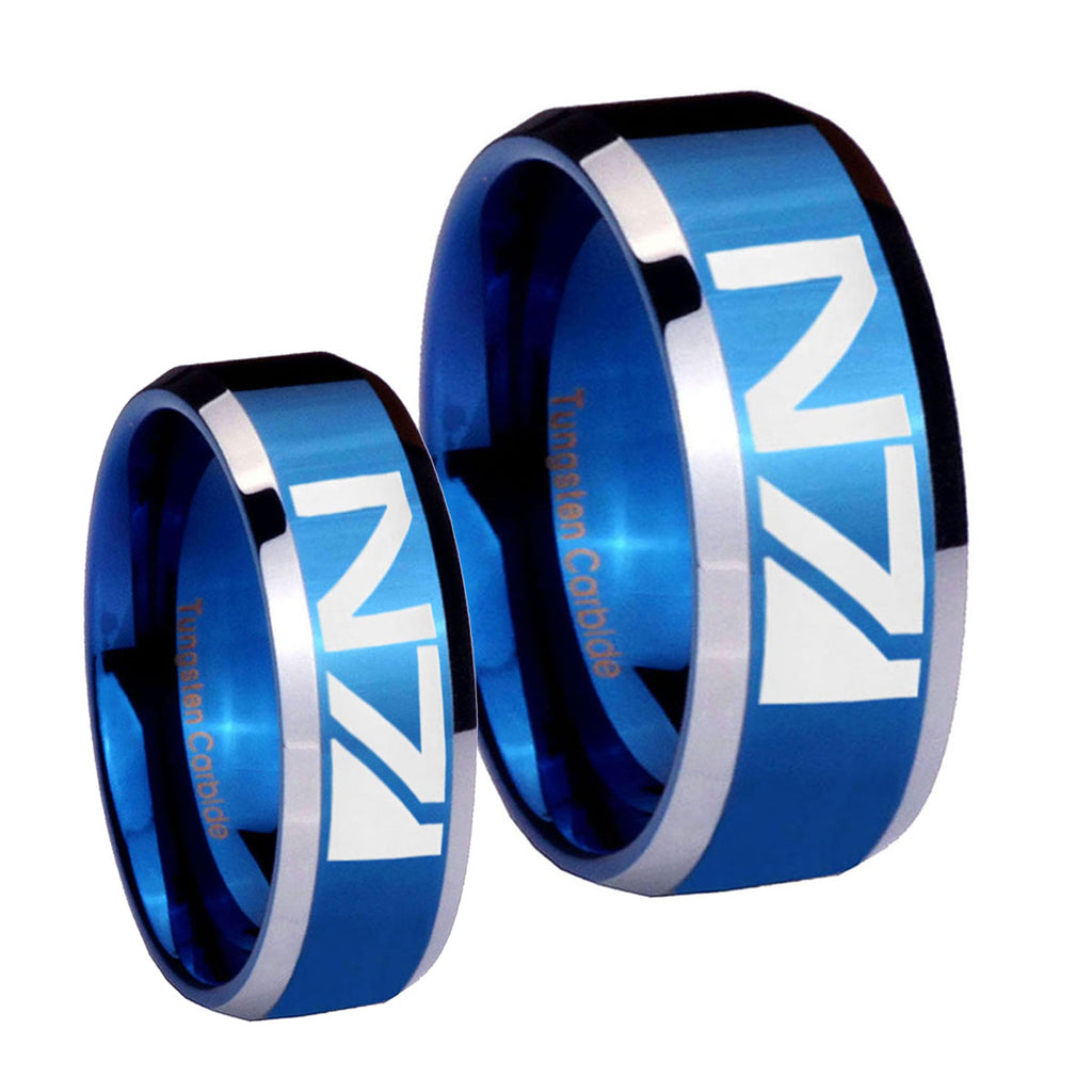 N7 Design Beveled Blue 2 Tone Tungsten Promise Ring Set
