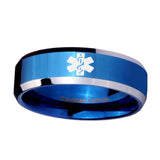 10mm-Medical-Alert-Beveled-Edges-Blue-2-Tone-Tungsten-Mens-Engagement-Band