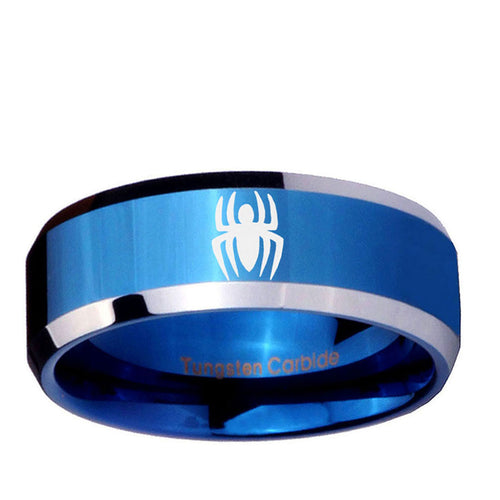 10mm Spiderman Beveled Edge Blue 2 Tone Tungsten Ring