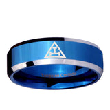 10mm Masonic Triple Beveled Edge Blue 2 Tone Tungsten Ring
