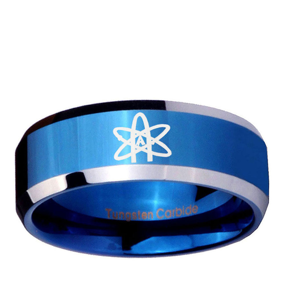 10mm American Atheist Beveled Edge Blue 2 Tone Tungsten Ring