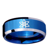 5, 8mm American Atheist Beveled Edge Blue 2 Tone Tungsten Mens Wedding Band