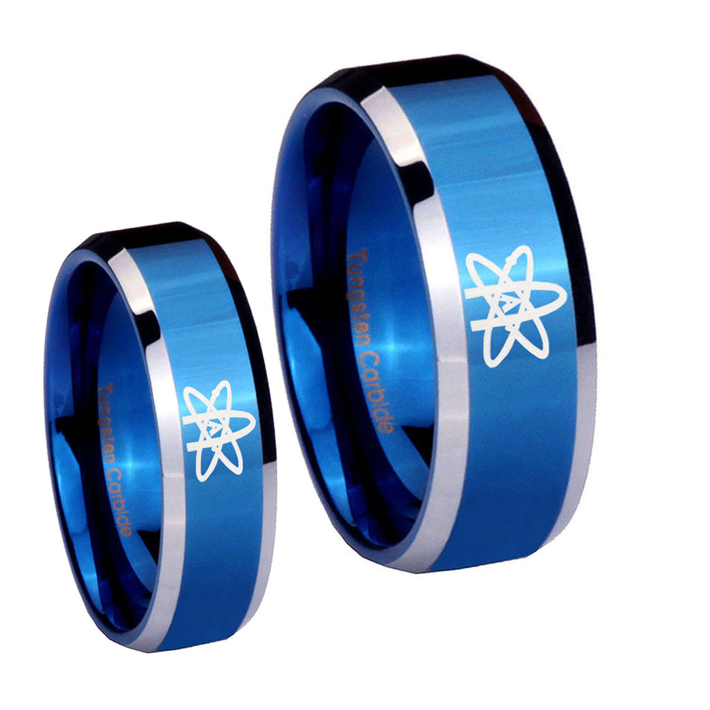 American Atheist Beveled Blue 2 Tone Tungsten Bridal Ring Set