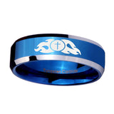 10mm-Flamed-Cross-Beveled-Edges-Blue-2-Tone-Tungsten-Mens-Ring-Personalized