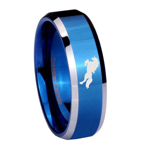 10mm Horse Beveled Edges Blue 2 Tone Tungsten Carbide Men's Wedding Ring