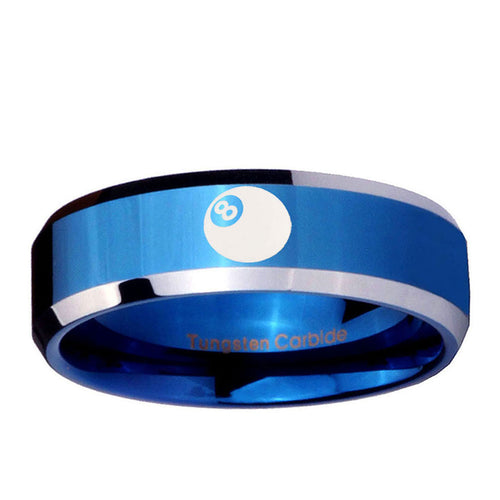 10mm 8 Ball Beveled Edge Blue 2 Tone Tungsten Carbide Promise Ring