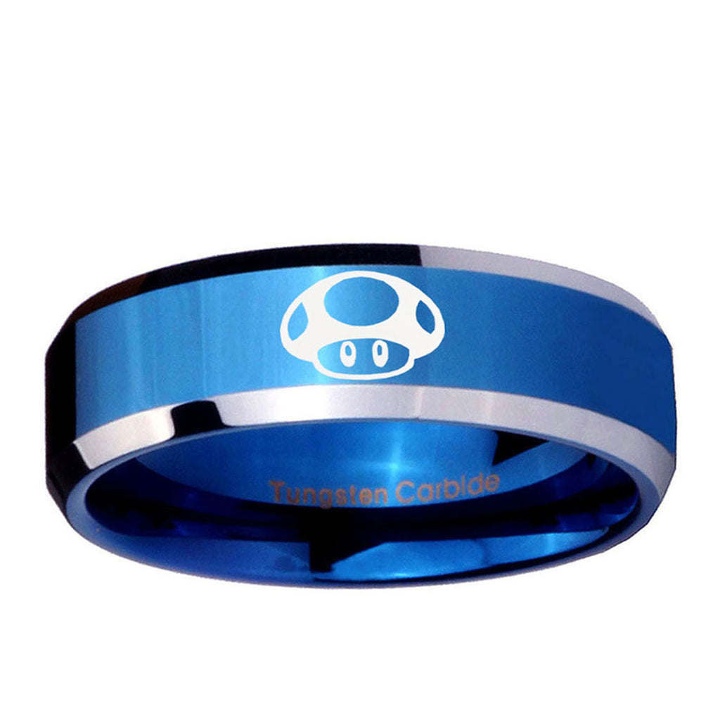 5MM Mario Mushroom Beveled Blue Tungsten Wedding Band For Men