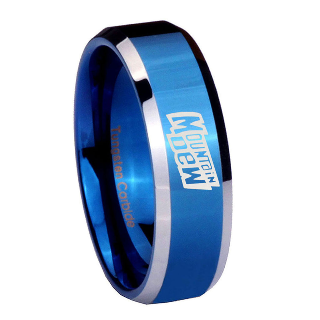 8MM Mountain Dew Beveled Blue Tungsten Comfort Fit Ring