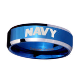 10mm-Navy-Beveled-Edges-Blue-2-Tone-Tungsten-Carbide-Mens-Engagement-Band