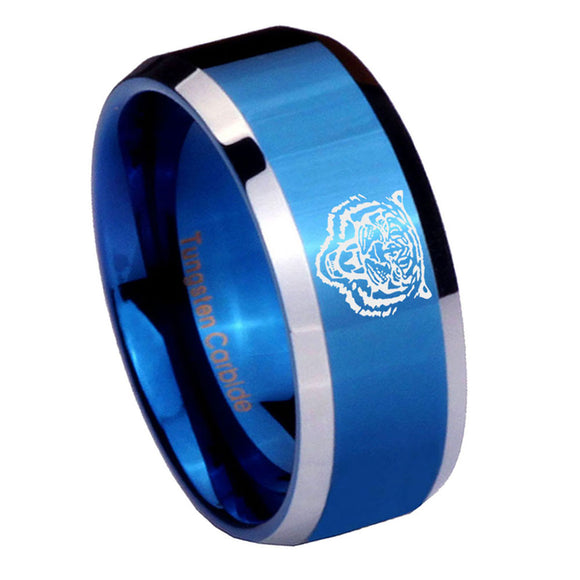 10mm-Lion-Beveled-Edges-Blue-2-Tone-Tungsten-Men's-Engagement-Ring