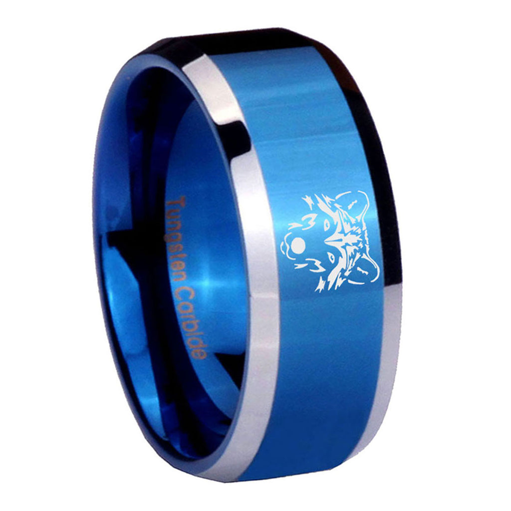 8MM Wolf Beveled Blue Tungsten Mens Wedding Band