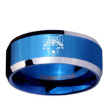 5, 8mm Wolf Beveled Edge Blue 2 Tone Tungsten Ring