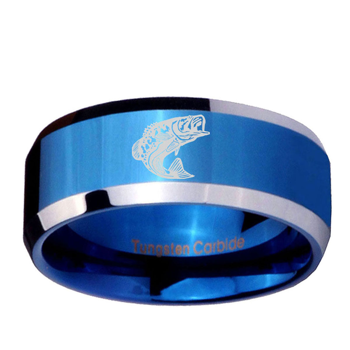 5MM Fishing Beveled Blue Tungsten Ring For Him