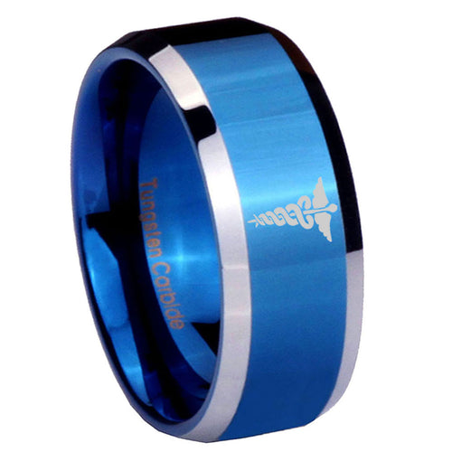 10mm Medical Symbol Beveled Edges Blue 2 Tone Tungsten Men's Engagement Ring