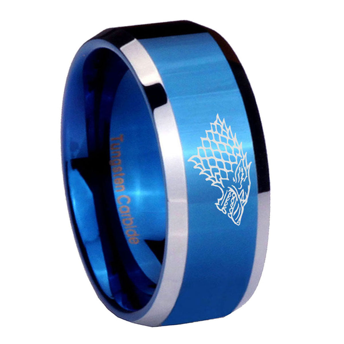 8MM Game of thrones Beveled Blue Tungsten Mens Band