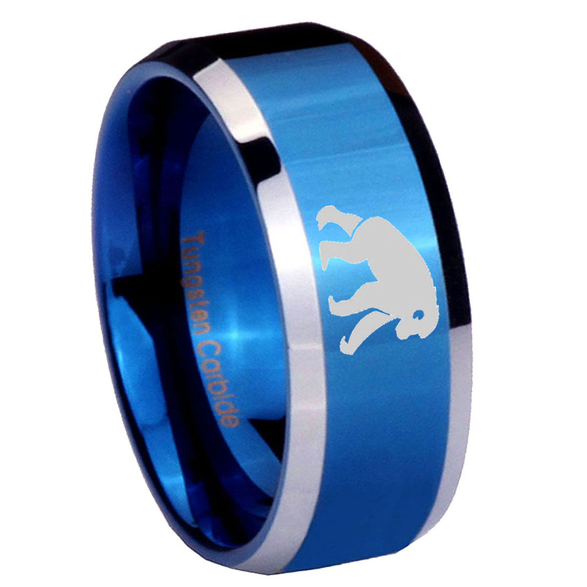 10mm Chimpanzee Beveled Edges Blue 2 Tone Tungsten Men's Engagement Ring