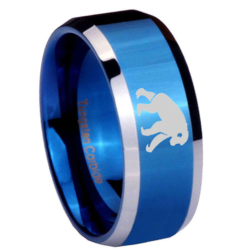 10mm Chimpanzee Beveled Edges Blue 2 Tone Tungsten Men's Engagement Ring