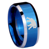 8mm Chimpanzee Beveled Edges Blue 2 Tone Tungsten Anniversary Ring