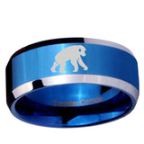 10mm Chimpanzee Beveled Edge Blue 2 Tone Tungsten Ring