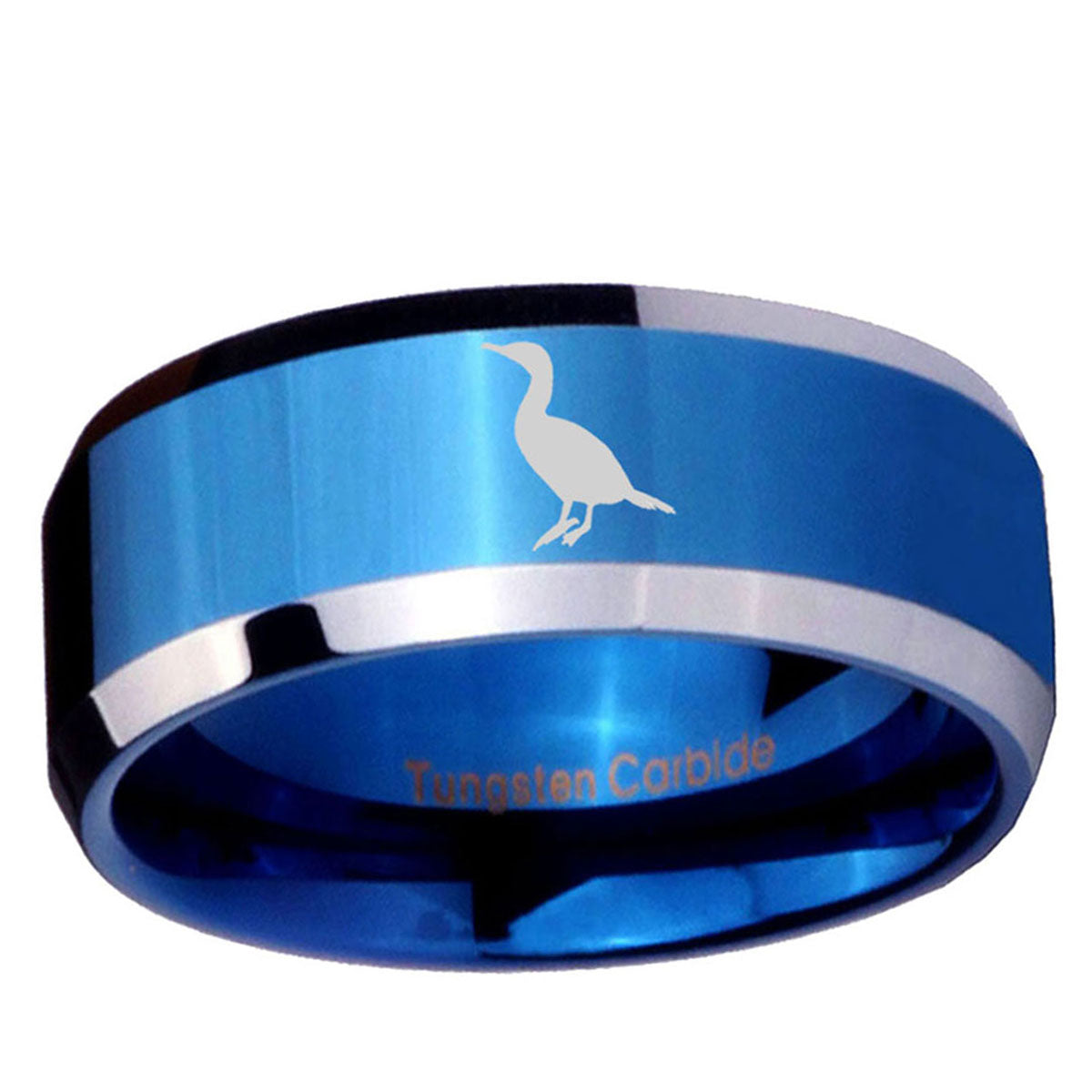 10mm Cormorant Beveled Edge Blue 2 Tone Tungsten Ring